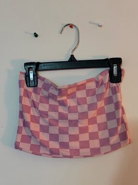 Pink Checkered Bandeau Top